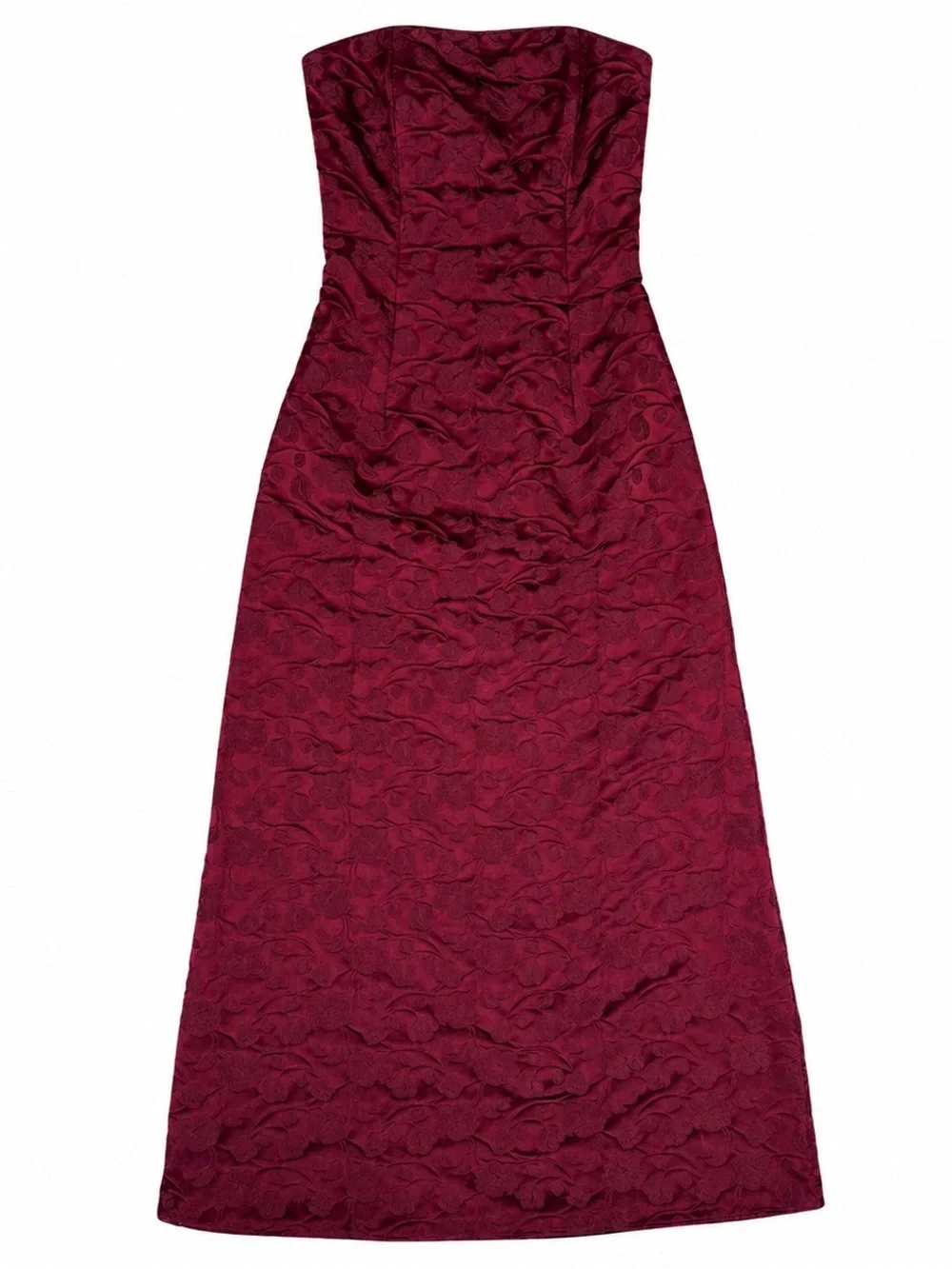 Vintage Jessica McClintock Strapless Burgundy Jacquard Gown Size 4 Formal Dress